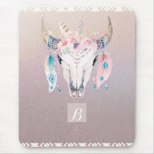 Tapis De Souris Rustique Glam Boho Floral Vache Crâne Iridescente