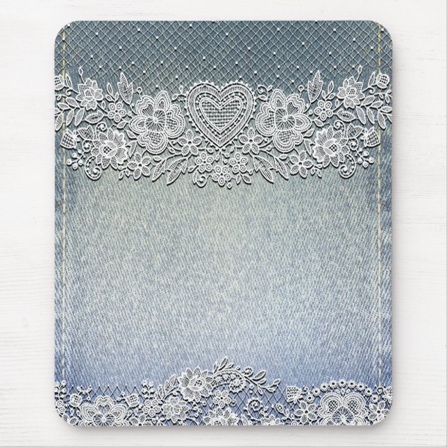 Tapis De Souris Rustique Kraft & dentelle blanche Farmhouse Chic (Devant)