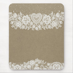 Tapis De Souris Rustique Kraft & dentelle blanche Farmhouse Chic