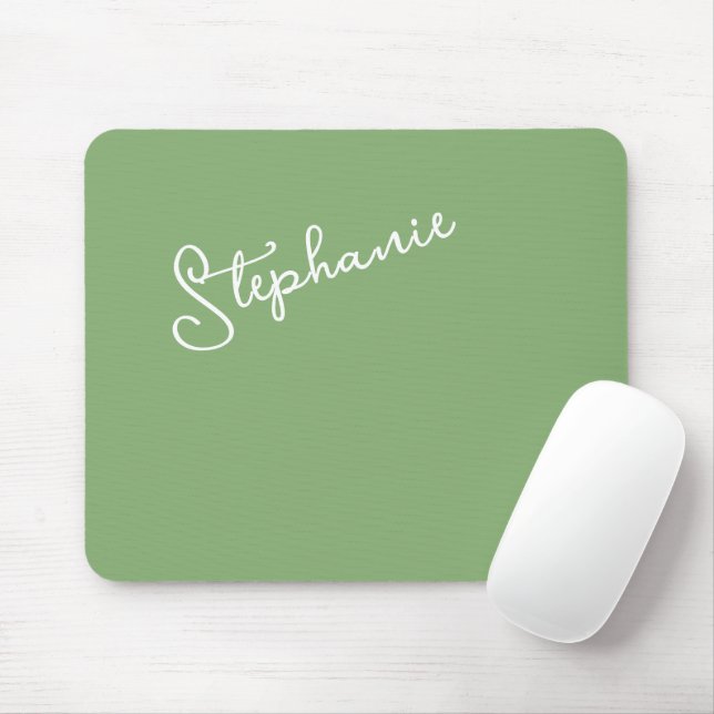 Tapis De Souris Sage Green Personalized Name Script Minimalist  (Avec souris)