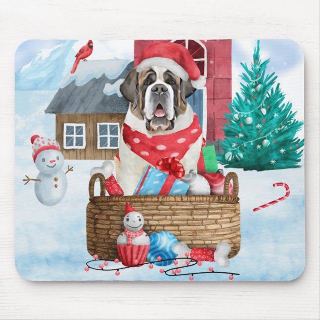Tapis De Souris Saint Bernard Chien dans la neige Maison de Chien  (Devant)