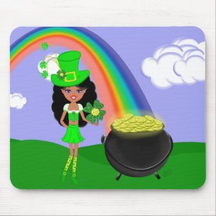 Tapis De Souris Saint Pat's Day Brunette Girl Leprechaun avec arc-