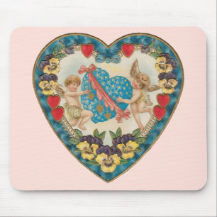 Tapis De Souris Saint-Valentin antique, anges vintage dans un cœur