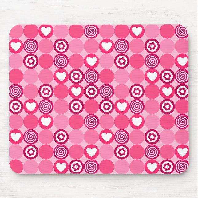 Tapis De Souris Saint-Valentin Motif jolis coeurs roses et fleurs  (Devant)