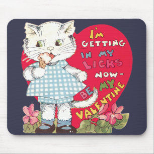 Tapis De Souris Saint-Valentin Rétro Chat Vintage Mangeant de la C