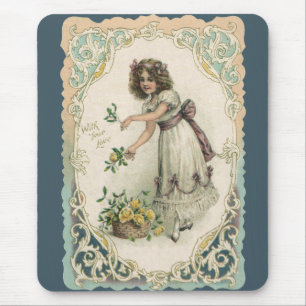 Tapis De Souris Saint-Valentin victorien vintage, Fille avec des r