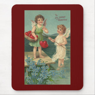 Tapis De Souris Saint-Valentin vintage, Anges pêchant des cœurs