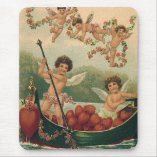 Tapis De Souris Saint-Valentin vintage, chérubins victoriens dans 