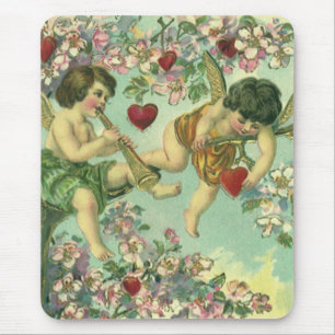 Tapis De Souris Saint-Valentin vintage victorien Cupidons Cœur Arb