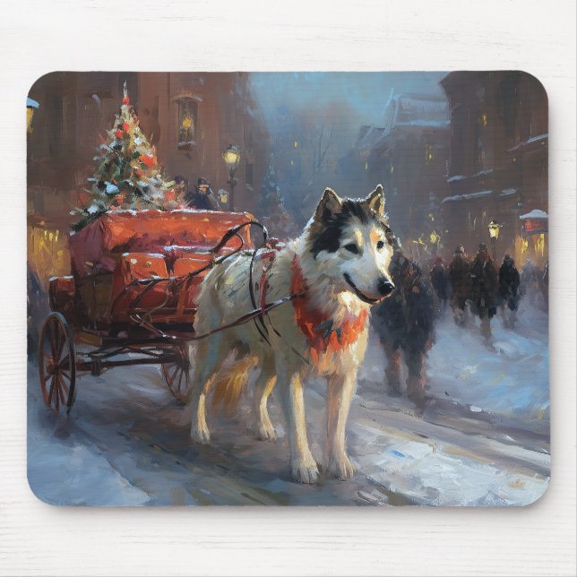 Tapis De Souris Saison de Noël du Malamute de l'Alaska (Devant)