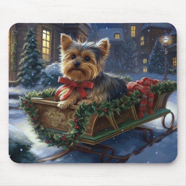 Tapis De Souris Saison de Noël du Yorkshire Terrier (Devant)