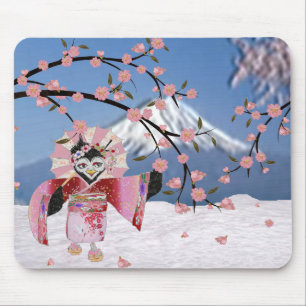Tapis De Souris Sakura Geisha Oiseau dans les Cerisiers en Fleur s