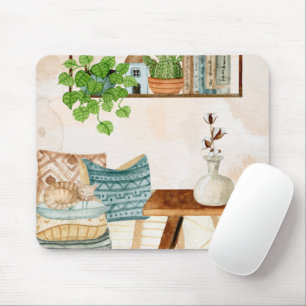 Tapis De Souris Salon bohème cosy Art aquarelle