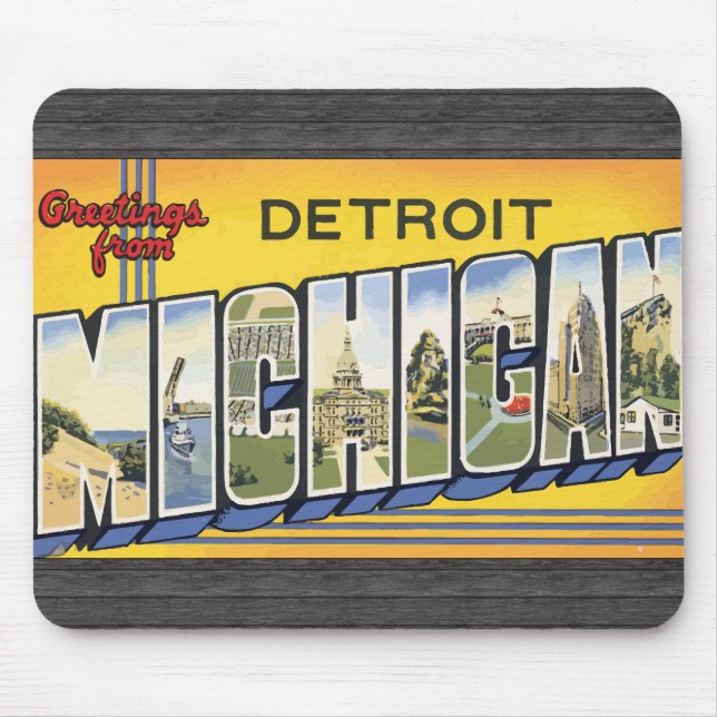 Tapis De Souris Salutations de Detroit Michigan, cru (Devant)