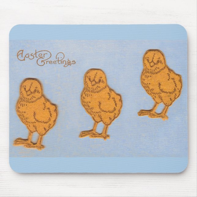 Tapis De Souris Salutations de Pâques Chicks Bleu (Devant)