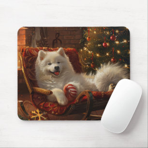 Tapis De Souris Samoyed Chien Festive de Noël