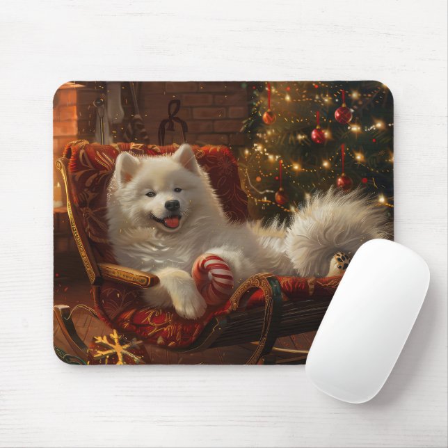 Tapis De Souris Samoyed Chien Festive de Noël (Avec souris)
