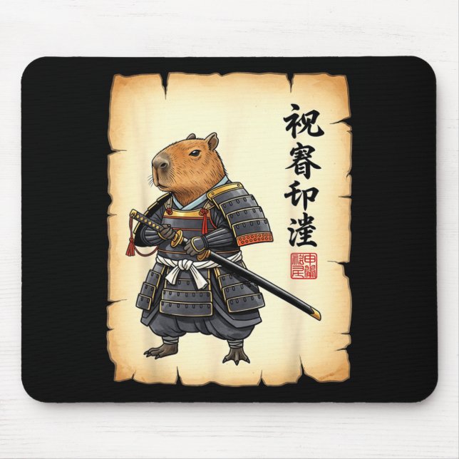 Tapis De Souris Samurai Capybara Japanese Art Vintage Graphic Funn (Devant)