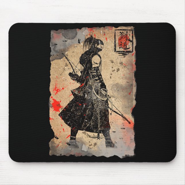 Tapis De Souris Samurai Japanese Retro Art Print Bushido Premium T (Devant)