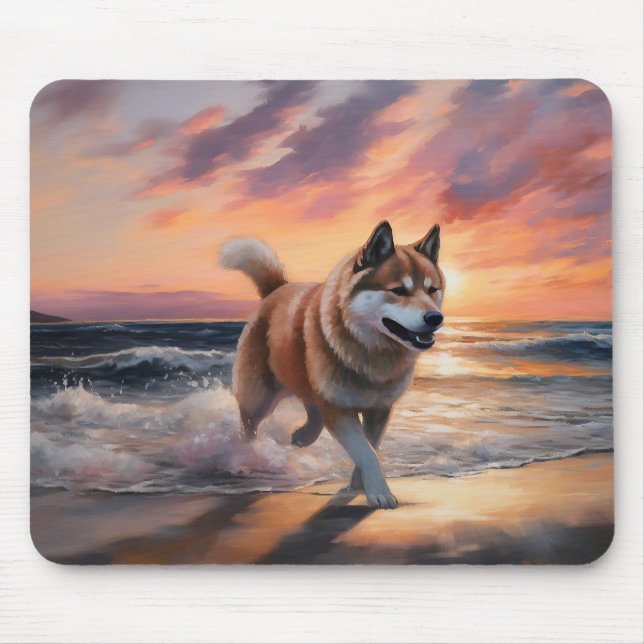 Tapis De Souris Sandy Paws Akita Chien sur le coucher du soleil de (Devant)