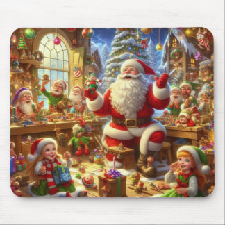Tapis De Souris Santa and His Elves on a Thick Computer Mousepad