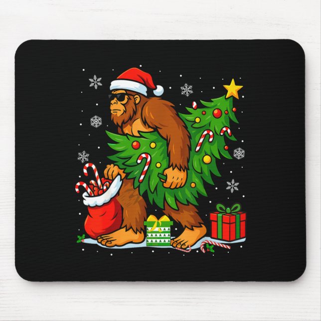 Tapis De Souris Santa Bigfoot Christmas Tree Xmas Lights Funny Sas (Devant)