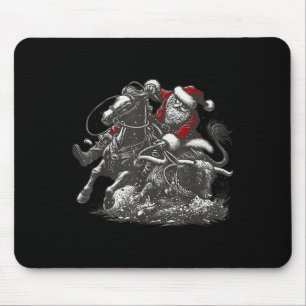Tapis De Souris Santa Bulldogging Noël Cowboy Santa Rodéo Noël