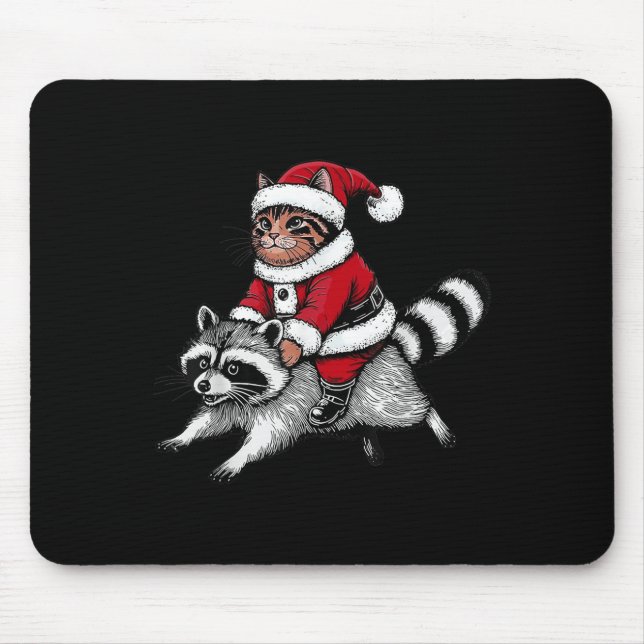 Tapis De Souris Santa Cat Riding A Raccoon Christmas Men Women Kid (Devant)