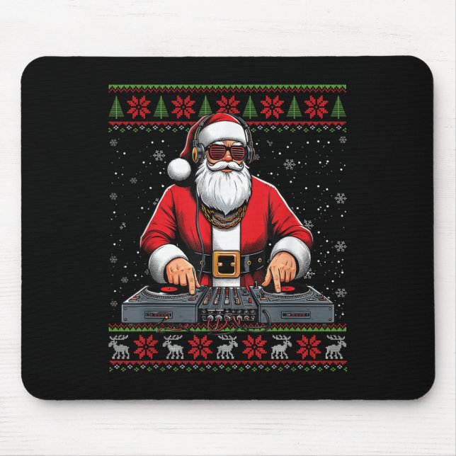 Tapis De Souris Santa Claus Dj Mixer Music Ugly Christmas Sweater  (Devant)