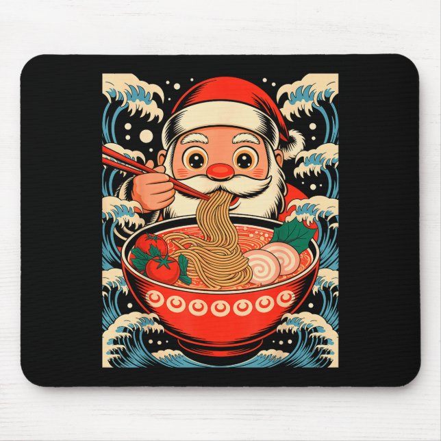 Tapis De Souris Santa Claus Eating Ramen Noodles Japanese Christma (Devant)
