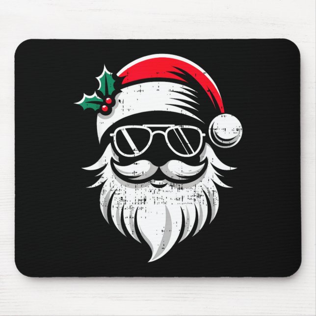 Tapis De Souris Santa Claus Face Sungles With Hat Beard Christmas  (Devant)