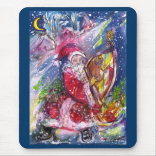 TAPIS DE SOURIS SANTA CLAUS JOUANT À LA HARPE EN LUMIÈRE DE LA LUN