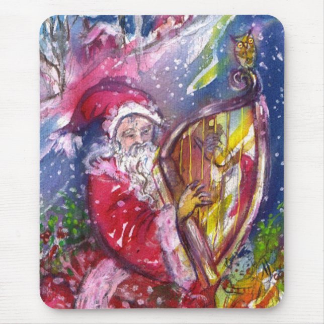 TAPIS DE SOURIS SANTA CLAUS JOUANT À LA HARPE EN LUMIÈRE DE LA LUN (Devant)