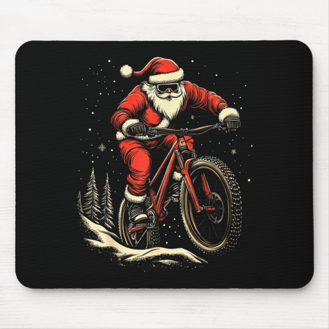 Tapis De Souris Santa Claus Riding Mountain Bike Christmas Funny M (Devant)