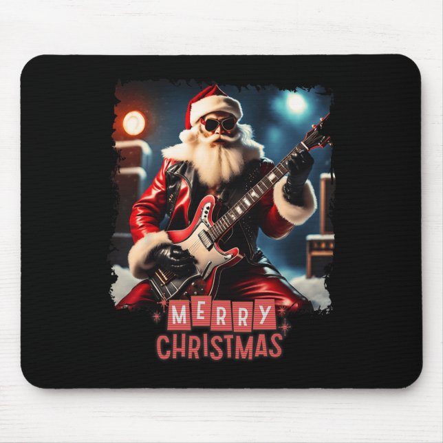 Tapis De Souris Santa Claus Rock Guitare Joyeux Noël (Devant)