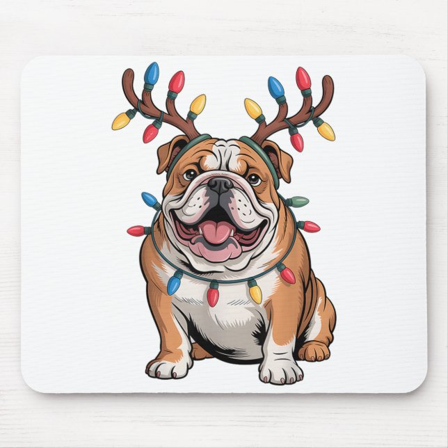 Tapis De Souris Santa English Bulldog Reindeer Light Christmas  (Devant)