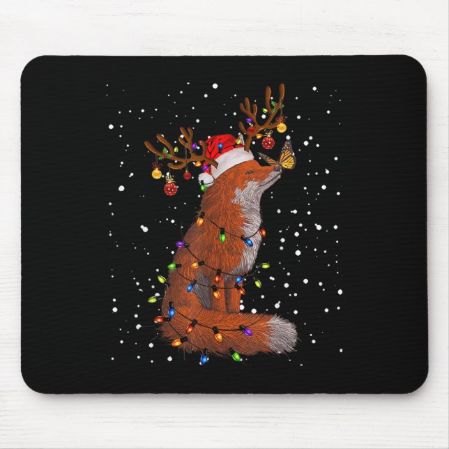 Tapis De Souris Santa Fox Tangled Up In Christmas Tree Lights Foxe (Devant)