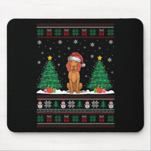 Tapis De Souris Santa Hat Vizsla Chien Noël Lumières de l'arbre de