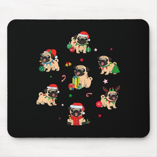 Tapis De Souris Santa Pug Light Gorgeous Reindeer Pajama Christmas (Devant)
