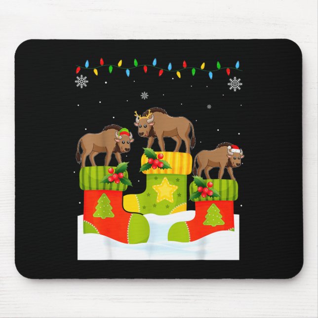 Tapis De Souris Santa Reindeer Elf Wildebeest In Christmas Socks U (Devant)