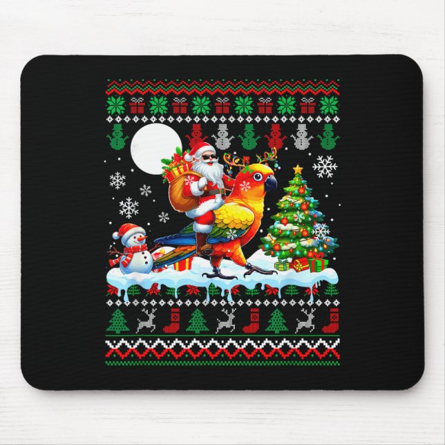 Tapis De Souris Santa Riding Reindeer Sun Conure Sweater Xmas Tree (Devant)