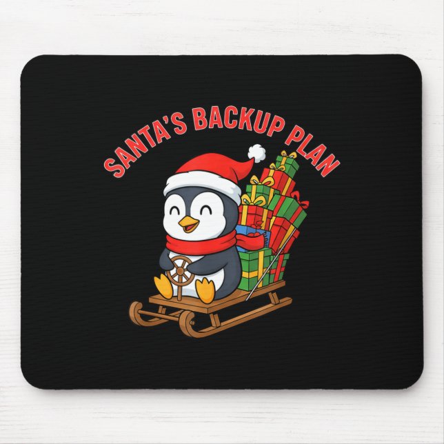 Tapis De Souris Santa’s Backup Plan Cute Penguin Christmas Design  (Devant)