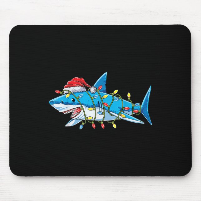 Tapis De Souris Santa Shark Christmas Lights Sharkma Tree Xmas Bo (Devant)