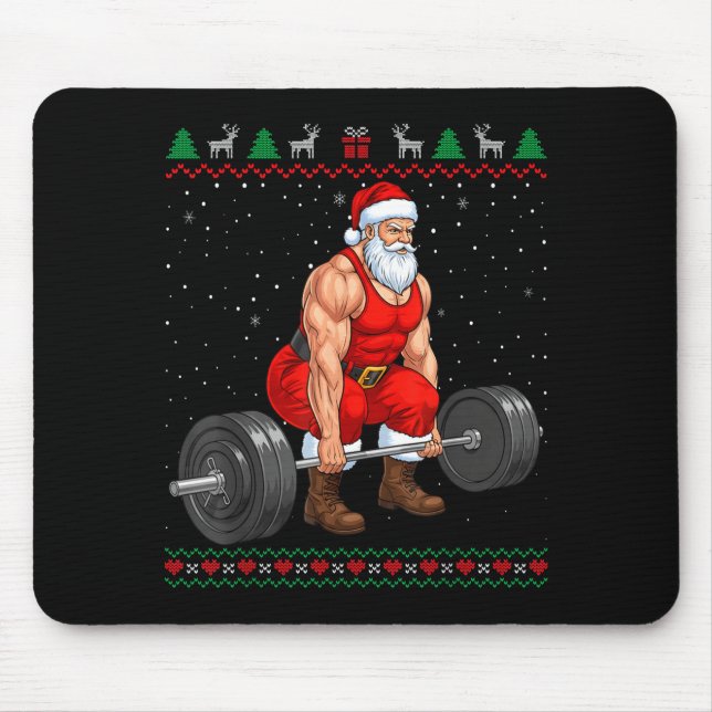 Tapis De Souris Santa Weightlifting Christmas Deadlift Gym Ugly Sw (Devant)
