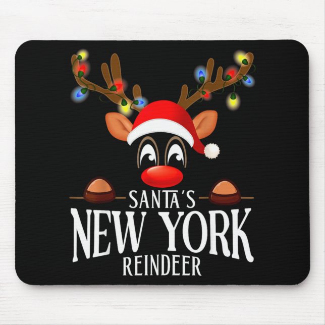 Tapis De Souris Santas New York Reindeer Funny Xmas Matching Pjs  (Devant)