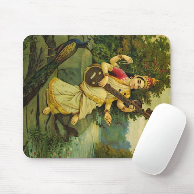 Tapis De Souris Saraswati, déesse de la musique par Raja Ravi Varm (Avec souris)