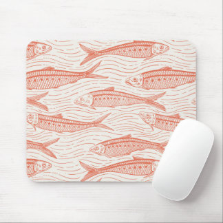 Tapis De Souris Sardines en mouvement en corail et blanc cassé