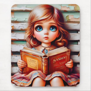 Tapis De Souris SASHA ~ Vintage Girl Lit Son Livre ~ Mousepad