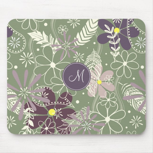 Tapis De Souris sauge prune violet plumes lilas fleurs motif (Devant)