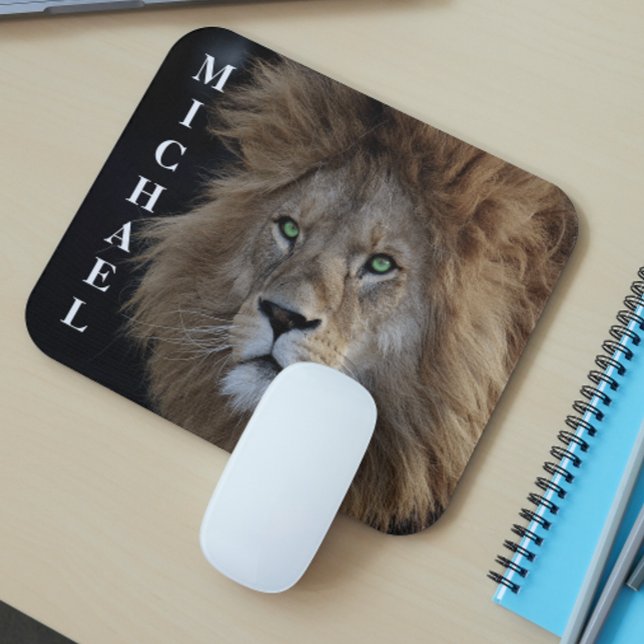 Tapis De Souris Sauvage Lion Photo yeux verts Personnalisé (Créateur téléchargé)